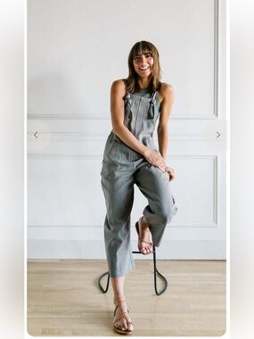 Miou Muse Slate Green Cotton Linen Jumpsuit Size M